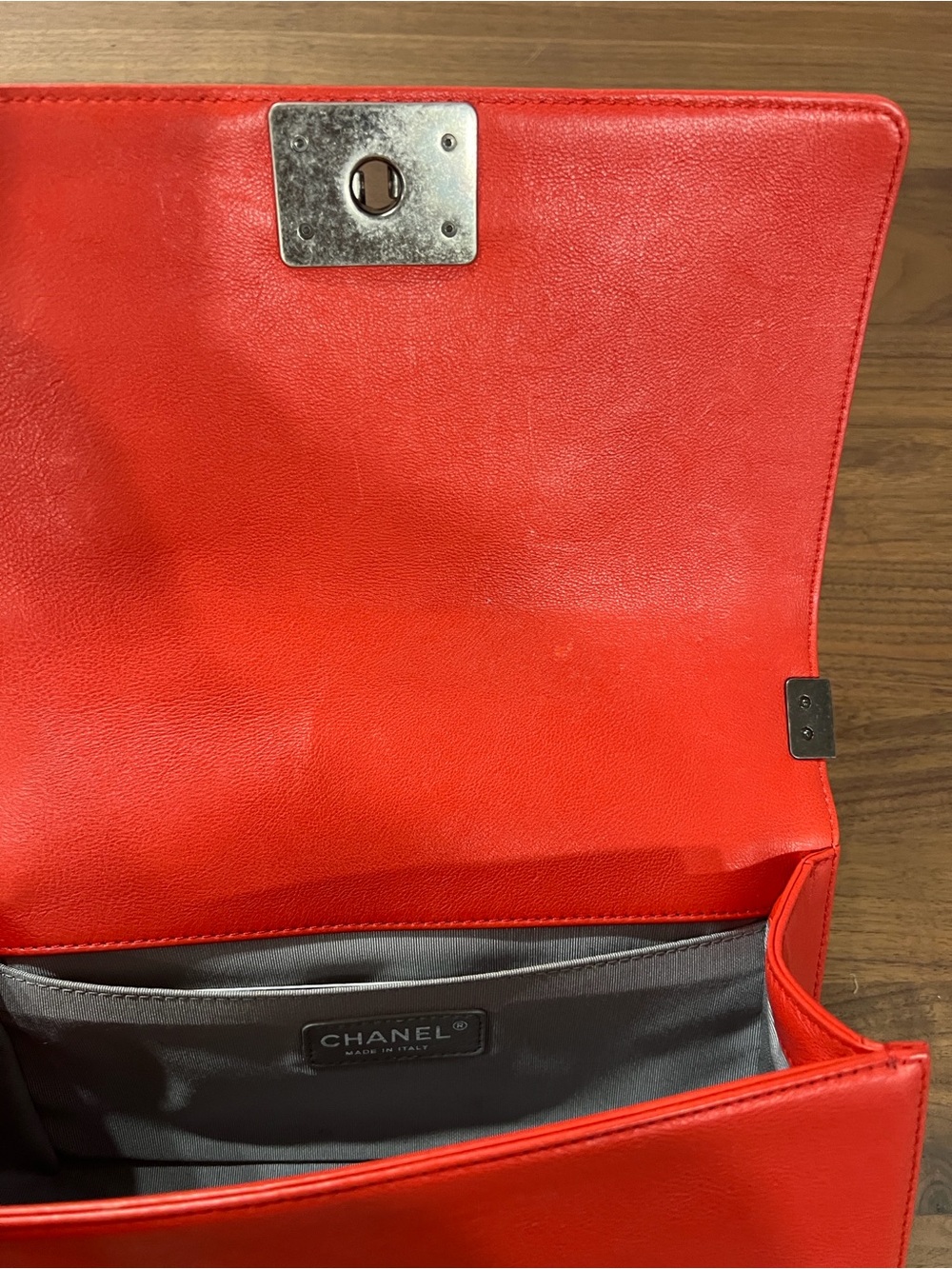 Chanel Medium Boy Bag Red Lambskin Very Good Condition with Dust Bag - Picture 13 of 16